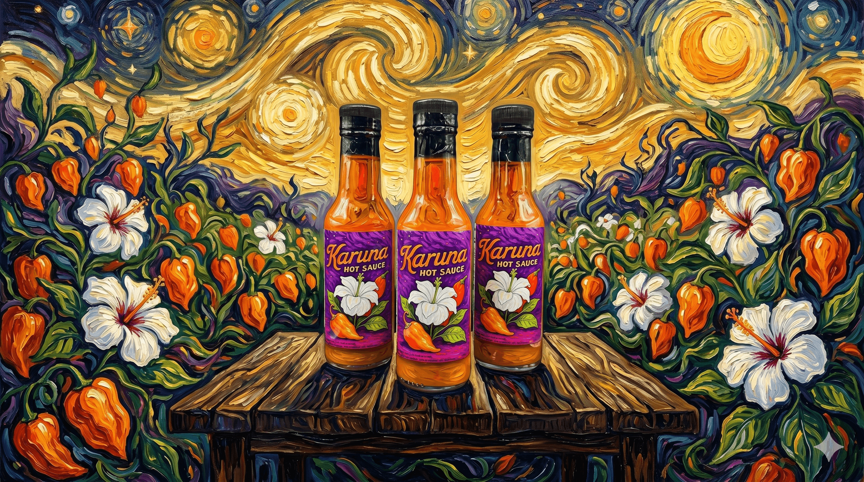 Karuna hot sauce bottles